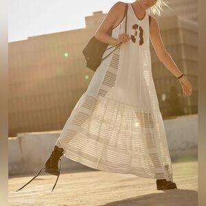 Free People Movement First Position Jersey Sheer White Sleeveless Maxi Dress L